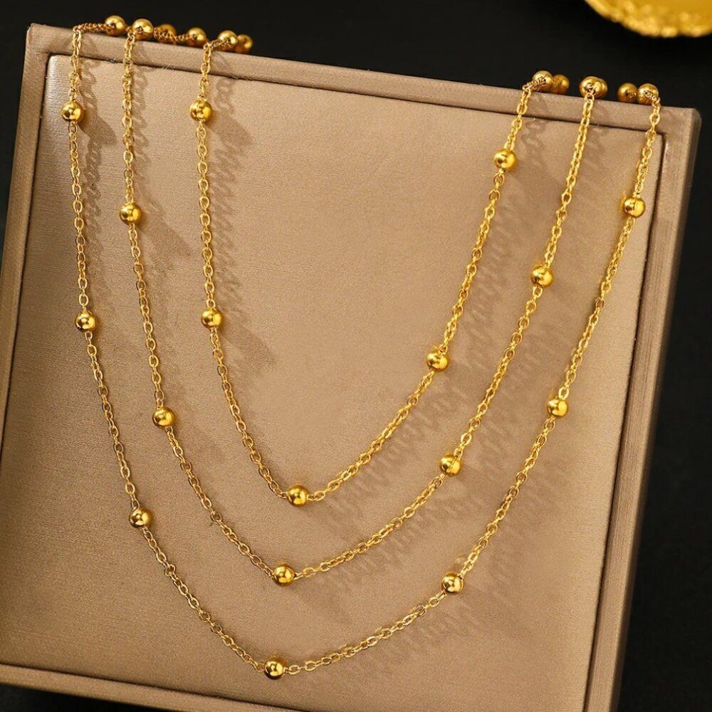 Triple Layer Station Chain Necklace in Gold - Picture 3 of 6